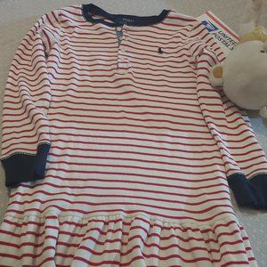 POLO  (girl's)  ** LONG SLEEVE ** DRESS /Red White & Blue Size 6x